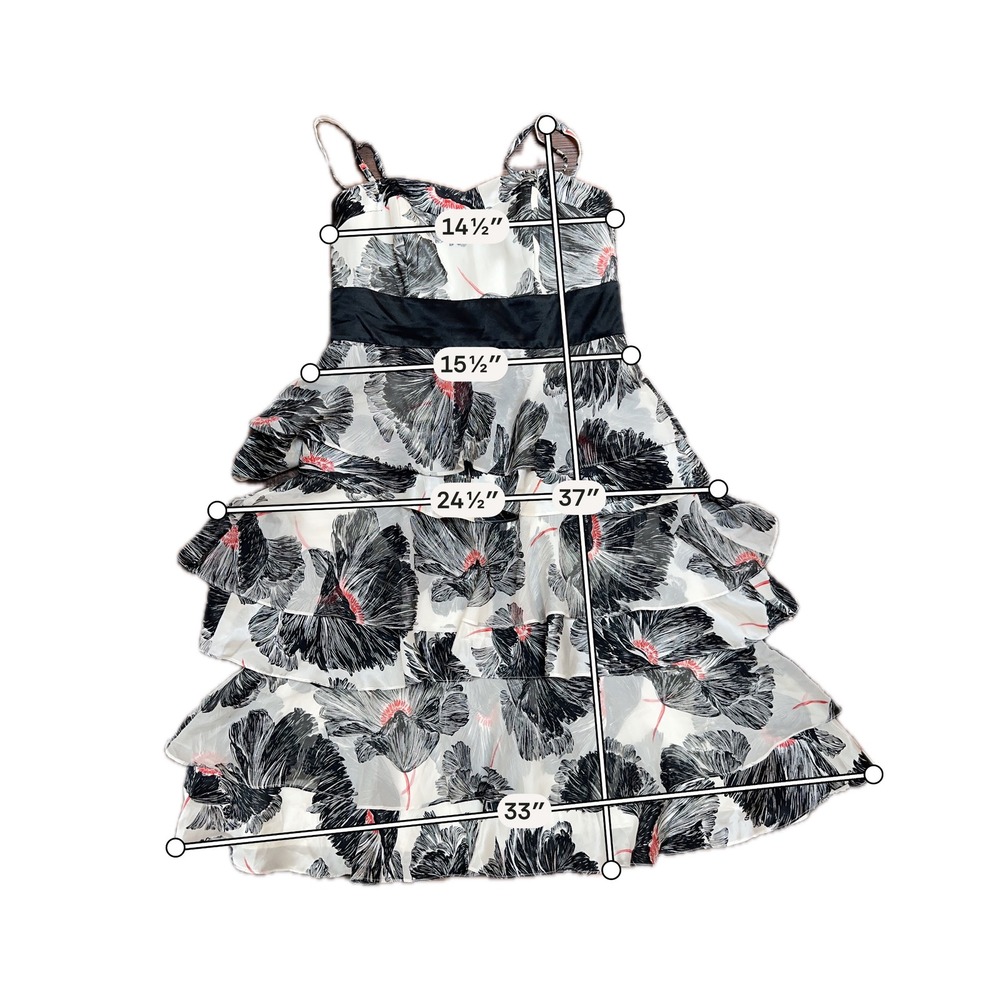 Monsoon Silk Ruffle Tiered Floral Dress Size UK 10 US 6 Black Ivory Red - Picture 7 of 8